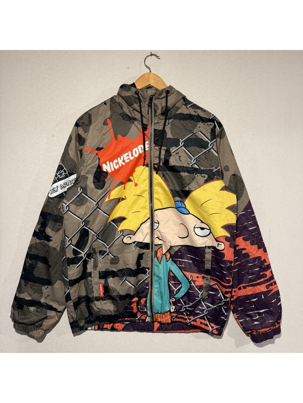 Members Only Nickelodeon Hey Arnold Jacket Size XL Camo Windbreaker Gerald Men’s